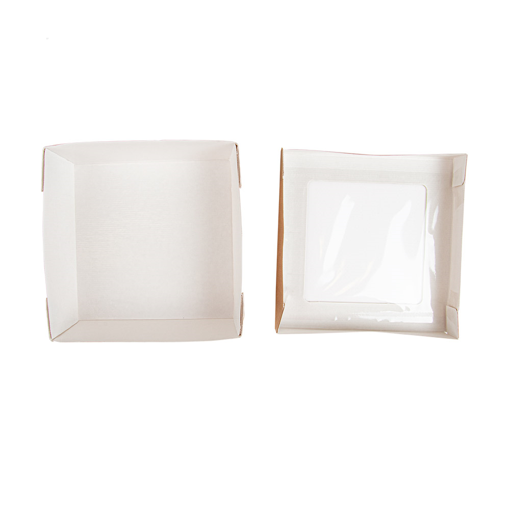 256.04-SCATOLINE+COPERCHI CON FINESTRA 'THEPACK' 750 ML 14x14x5 CM NATURALE CARTÓN NANO-MICRO + PP + OPP (25 u.)
