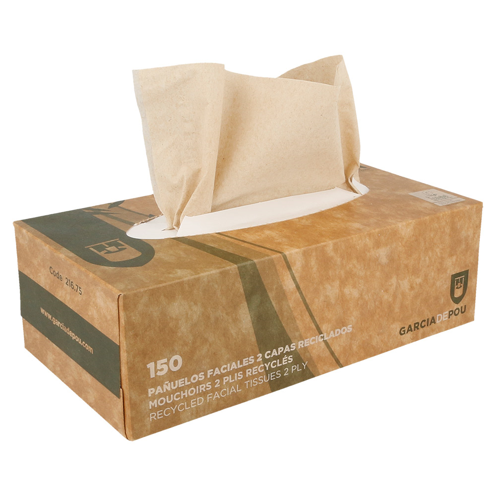 216.75-150 U. FAZZOLETTI VISO 2 VELI 'FEEL GREEN'  21x21 CM NATURALE TISSUE RICICLATO