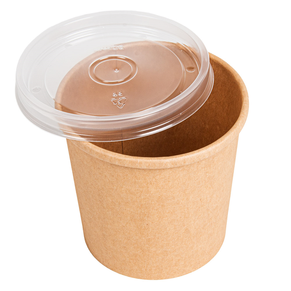 279.29-CONTENITORI CON COPERCHI 360 ML - 12 oz 300 + 18 PE G/M2 Ø 9/7,3x8,6 CM NATURALE KRAFT (25 u.)