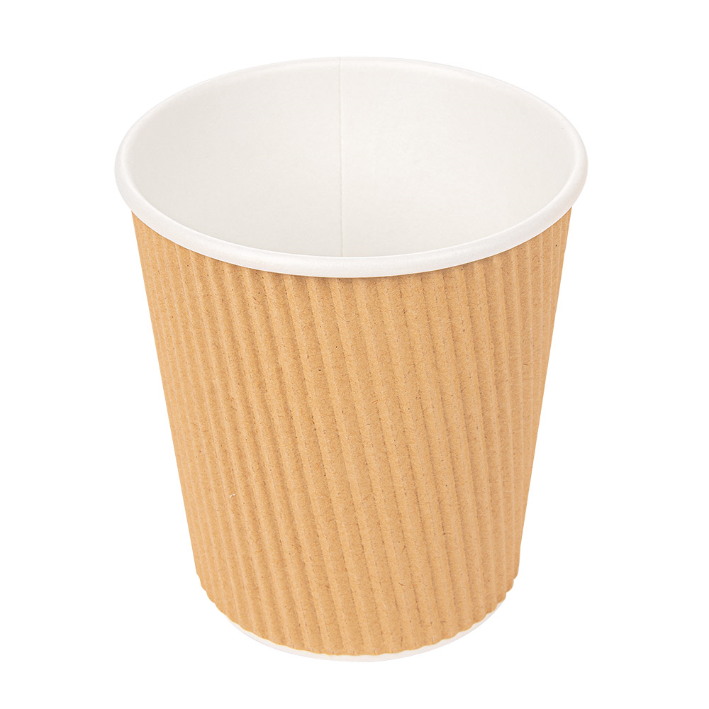 220.53-BICCHIERI ONDULATI PER BEVANDE CALDE  180 ML - 6 oz 260 + 250 + 18 PE G/M2 Ø7,2/5,3x7,8 CM MARRONE CARTONE (25 u.)