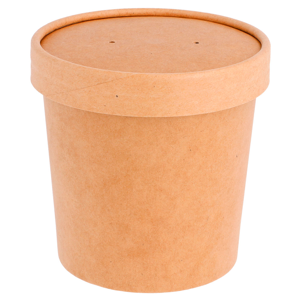 212.59-CONTENITORI CON COPERCHI 360 ML - 12 oz 300 + 18 PE G/M2 Ø 9/7,3x8,6 CM NATURALE KRAFT (25 u.)