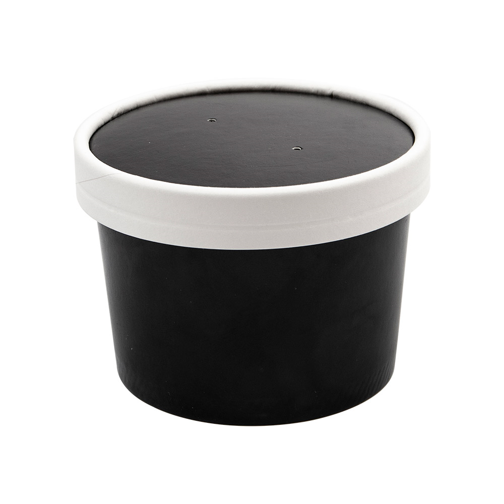 226.46-CONTENITORI CON COPERCHI 240 ML - 8 oz 300 + 18 PE G/M2 Ø9/7,5x6 CM NERO CARTONE (25 u.)