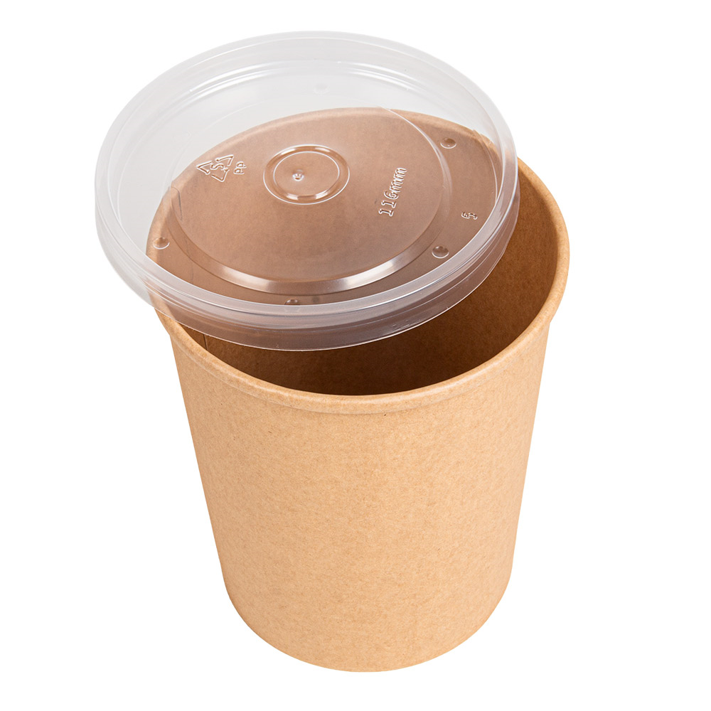 279.32-CONTENITORI CON COPERCHI 960 ML - 32 oz 330 + 18 PE G/M2 Ø11,7/9x13,5 CM NATURALE KRAFT (25 u.)