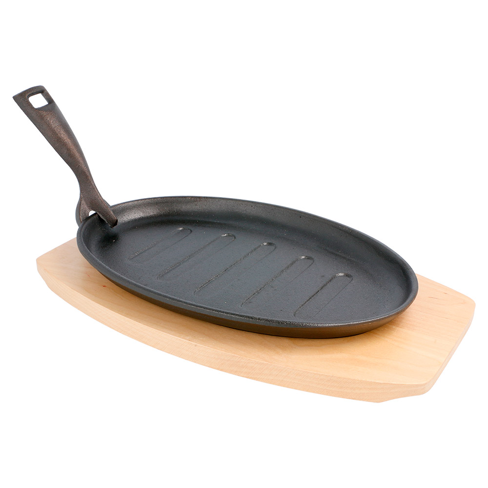 113.07-PIATTO CONTADINO OVALE + BASE DI LEGNO   27x18x2 CM NERO FERRO