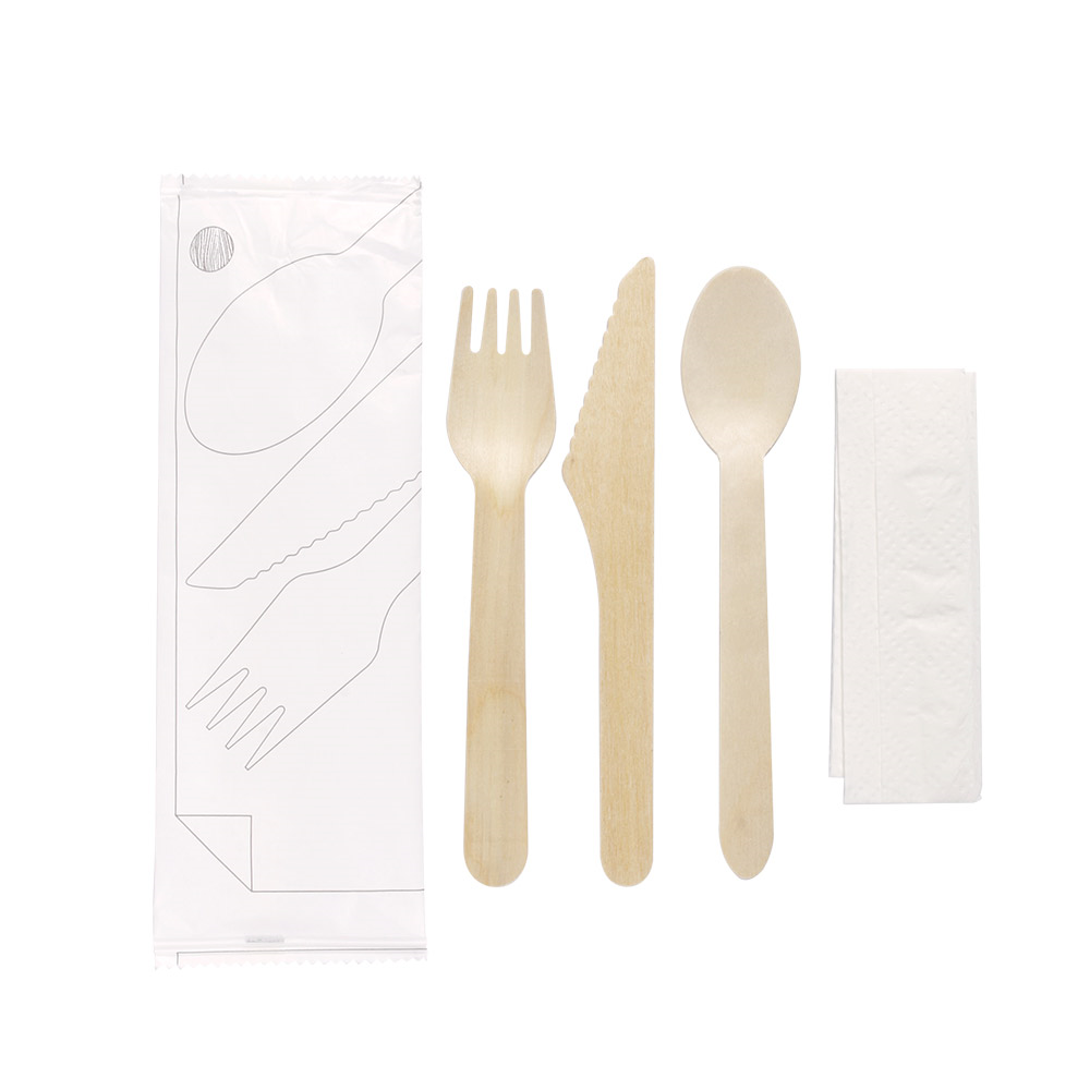 250.83-SET 4/1 POSATE + TOVAGLIOLO 'WOOD' MAKAN  16 CM NATURALE LEGNO (100 u.)
