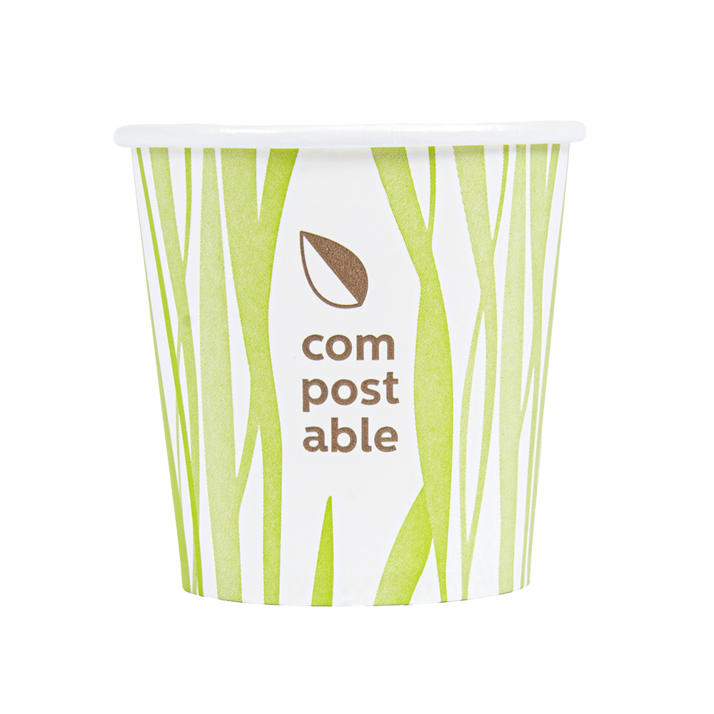 271.07-BICCHIERI BEVANDE FREDDE E CALDE 1 PARETE 'COMPOSTABLE GRASS' 120 ML - 4 oz 230 G/M2 Ø6,3/4,5x6 CM BIANCO CARTONE (50 u.)