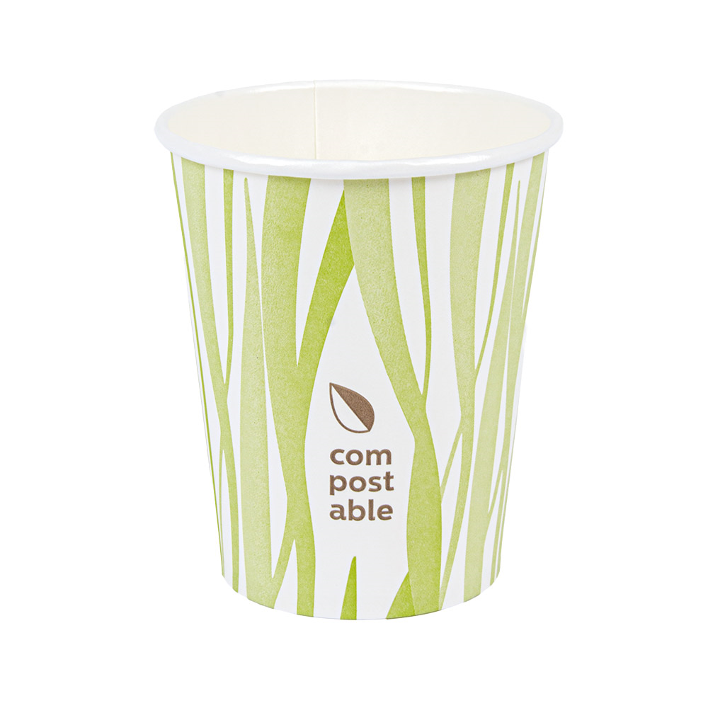 271.09-BICCHIERI BEVANDE FREDDE E CALDE 1 PARETE 'COMPOSTABLE GRASS' 240 ML - 8 oz 280 G/M2 Ø8/5,6x9,2 CM BIANCO CARTONE (50 u.)
