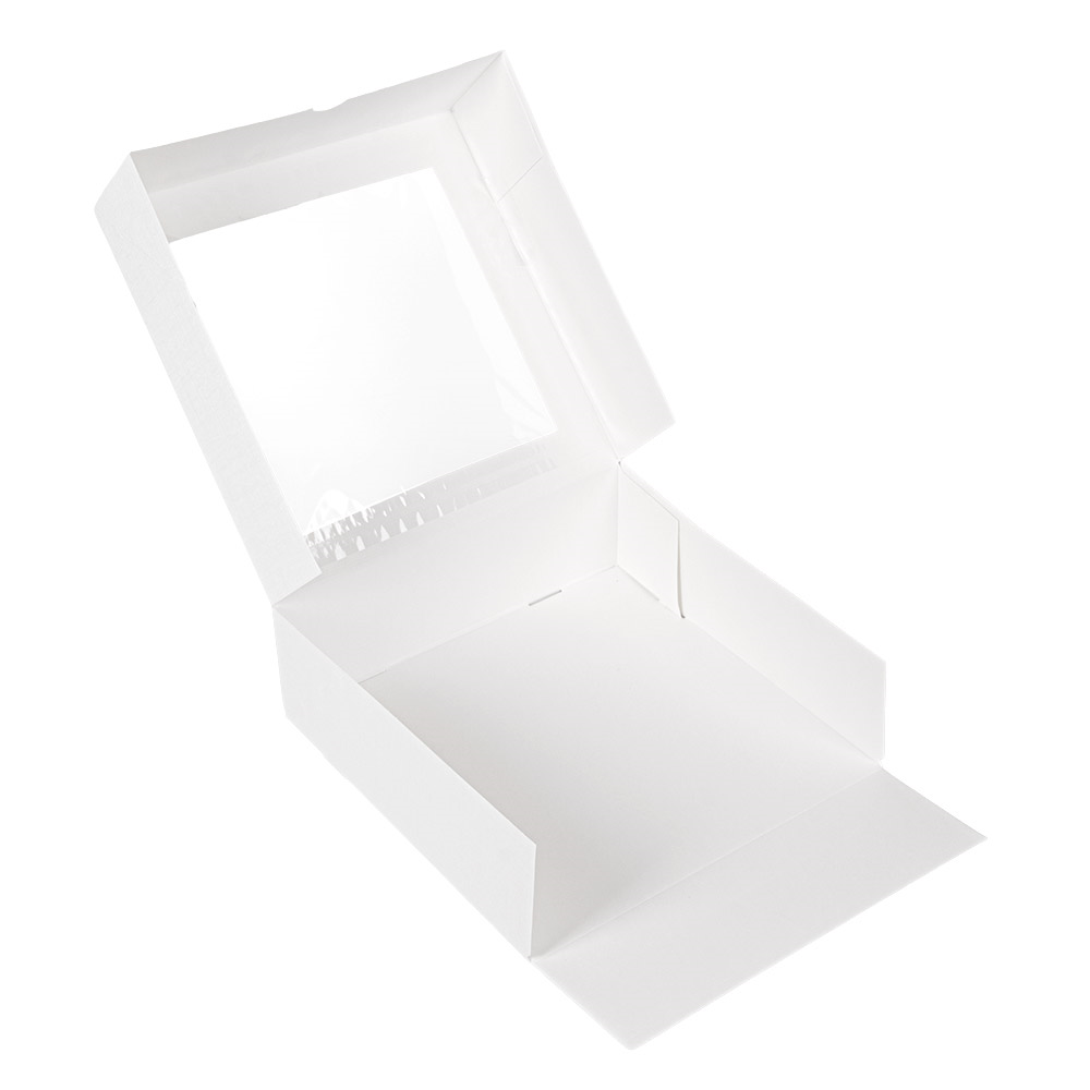 201.67-SCATOLE PER PASTICCERIA CON FINESTRA 'THEPACK'  23x23x7,5 CM BIANCO CARTONE NANO-MICRO + OPP (50 u.)