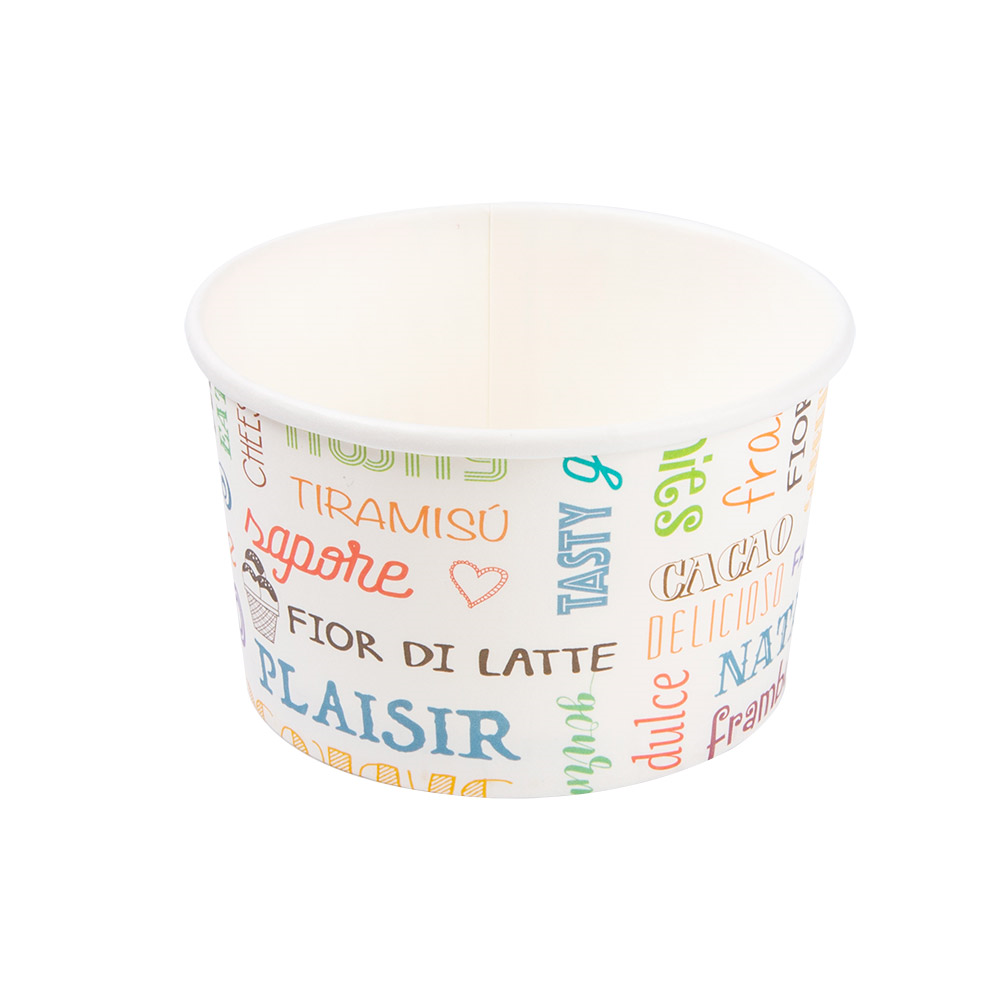 230.33-CONTENITORI GELATI PAROLE 240 ML 250 + 18 PE G/M2 Ø9,4x5,5 CM BIANCO CARTONE (50 u.)