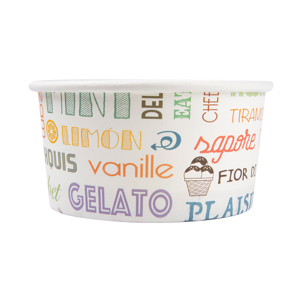 230.32-CONTENITORI GELATI PAROLE 150 ML 250 + 18 PE G/M2 Ø8,5x4,5 CM BIANCO CARTONE (50 u.)