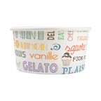 230.32-CONTENITORI GELATI PAROLE 150 ML 250 + 18 PE G/M2 Ø8,5x4,5 CM BIANCO CARTONE (50 u.)